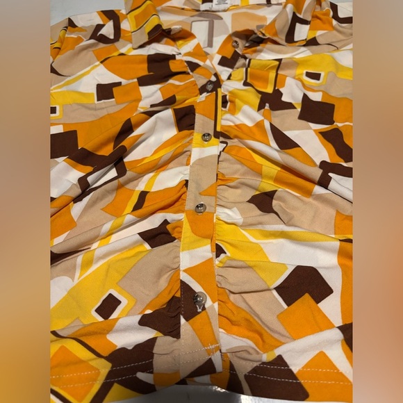 L.I.F.E Love Is For Eternity Geometric Button-Up Shirt in Orange and Brown - Picture 3 of 6